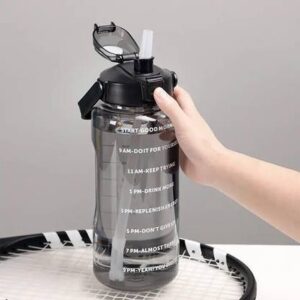 SKYHEART 2 Liter Time Marker Motivational Sipper Water Bottle With Stickers 2000 ml Bottle  (Pack of 1, Black, Plastic)
